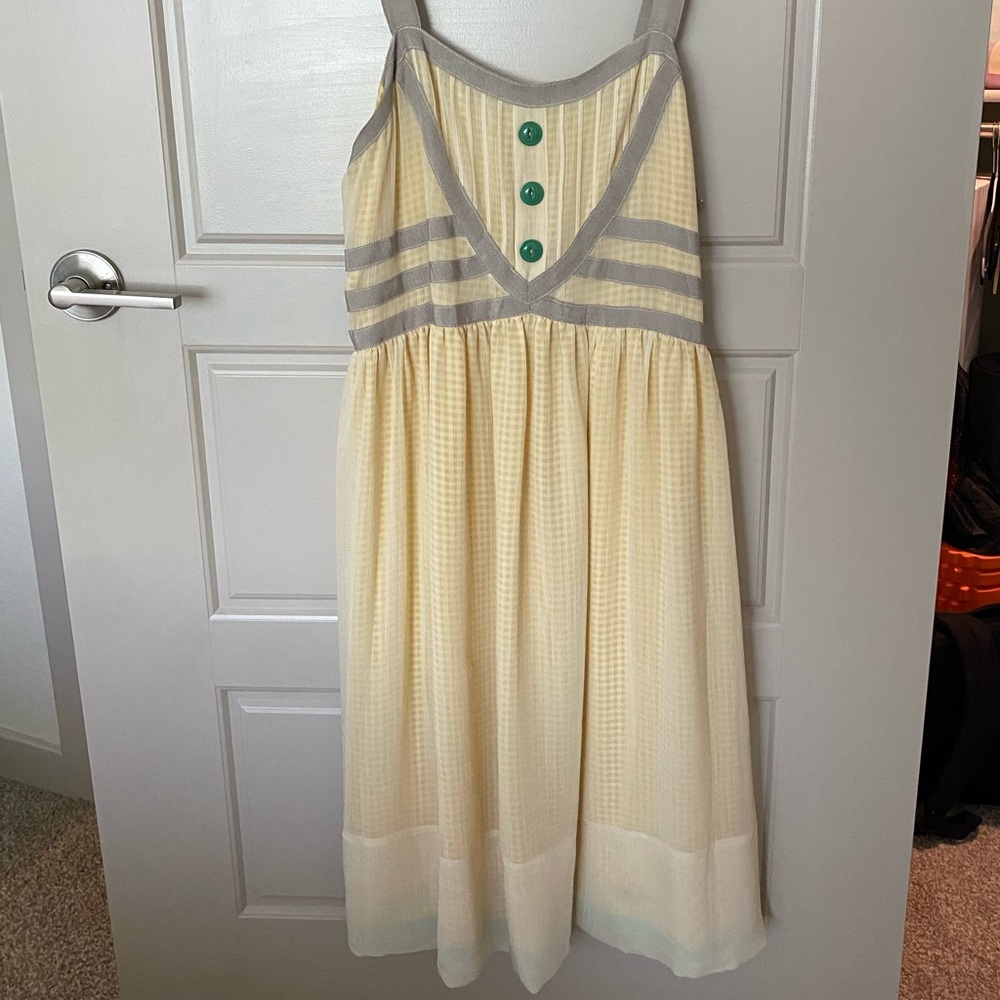 Matilda Jane Yellow and Gray Midi Dress with Green Buttons